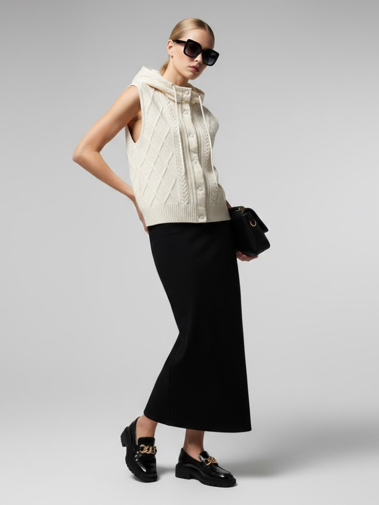 Cable-Knit Vest with Detachable Quilted Hood • BYMANYC ® New York-1