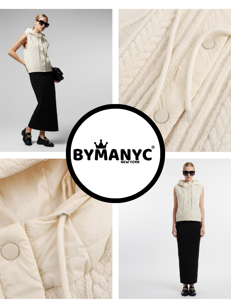 Cable-Knit Vest with Detachable Quilted Hood • BYMANYC ® New York-2