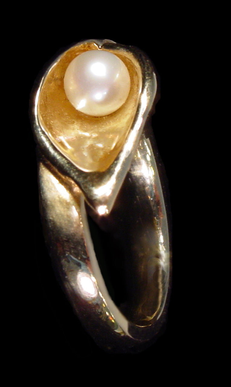 Calla Lily Ring-Sterling Silver with Pearl Center; 18K Gold Plate options available-3