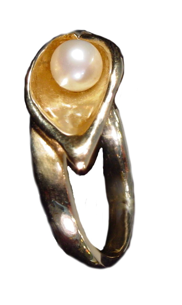 Calla Lily Ring-Sterling Silver with Pearl Center; 18K Gold Plate options available-0