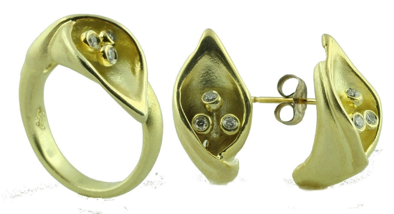 Calla Lily Ring-Sterling Silver with Pearl Center; 18K Gold Plate options available-4