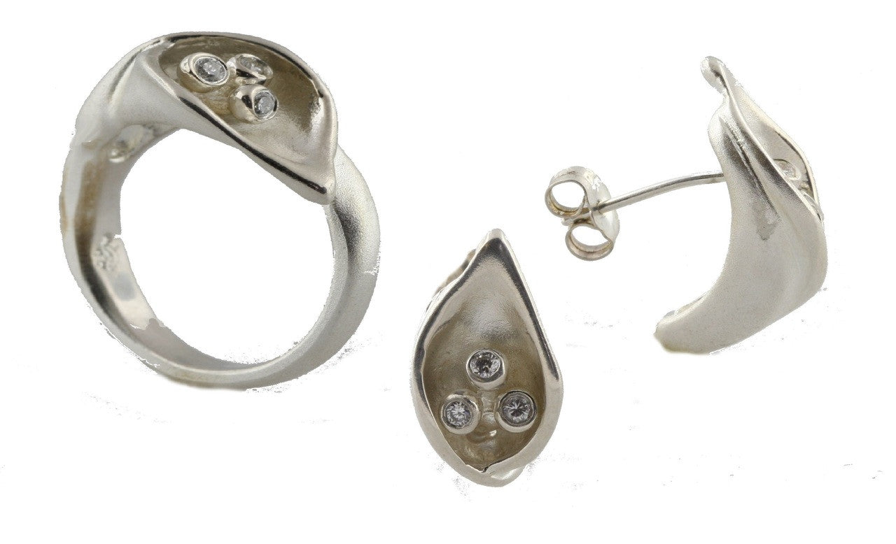 Calla Lily Ring-Sterling Silver with Pearl Center; 18K Gold Plate options available-5