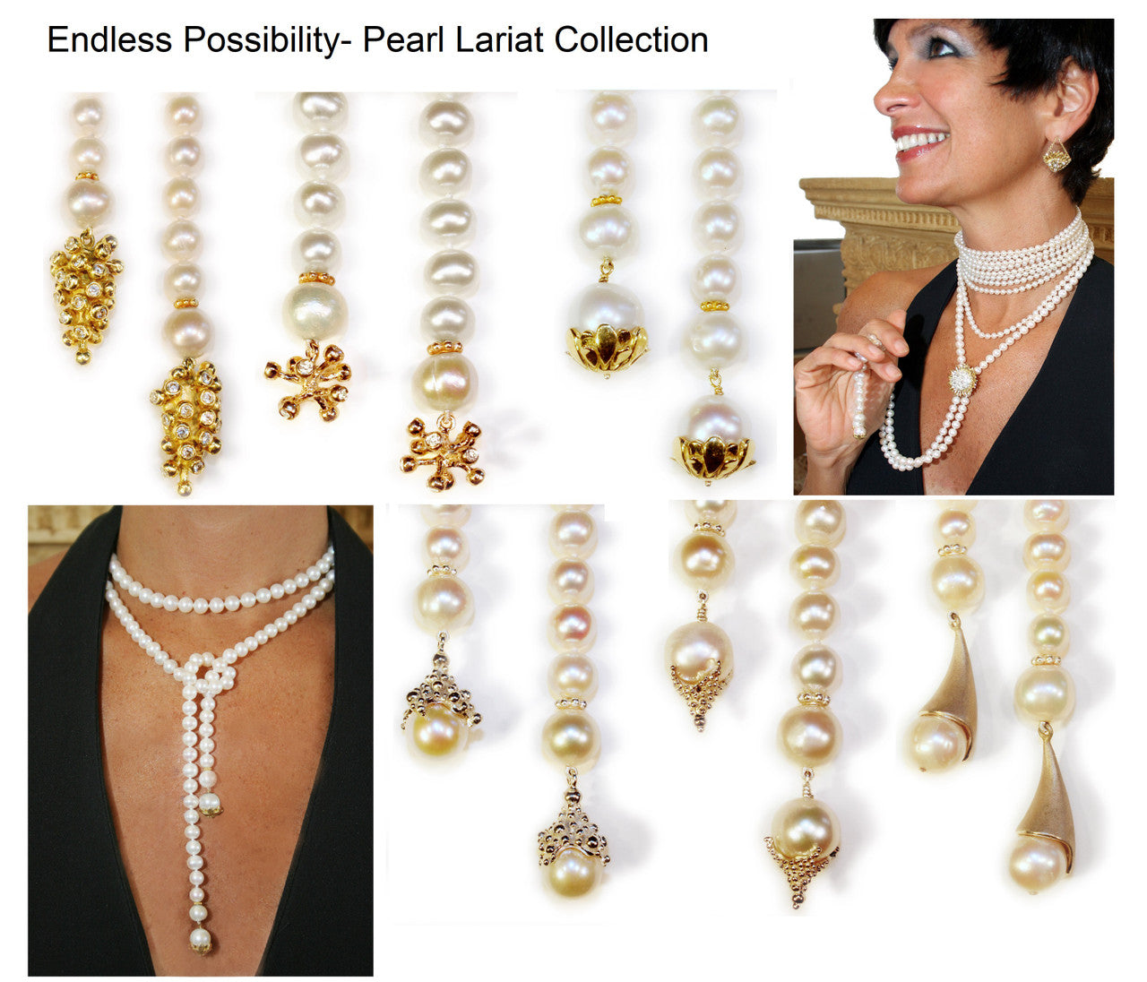 Pearl Lariat- Flower Cap tips in 18K Gold-4