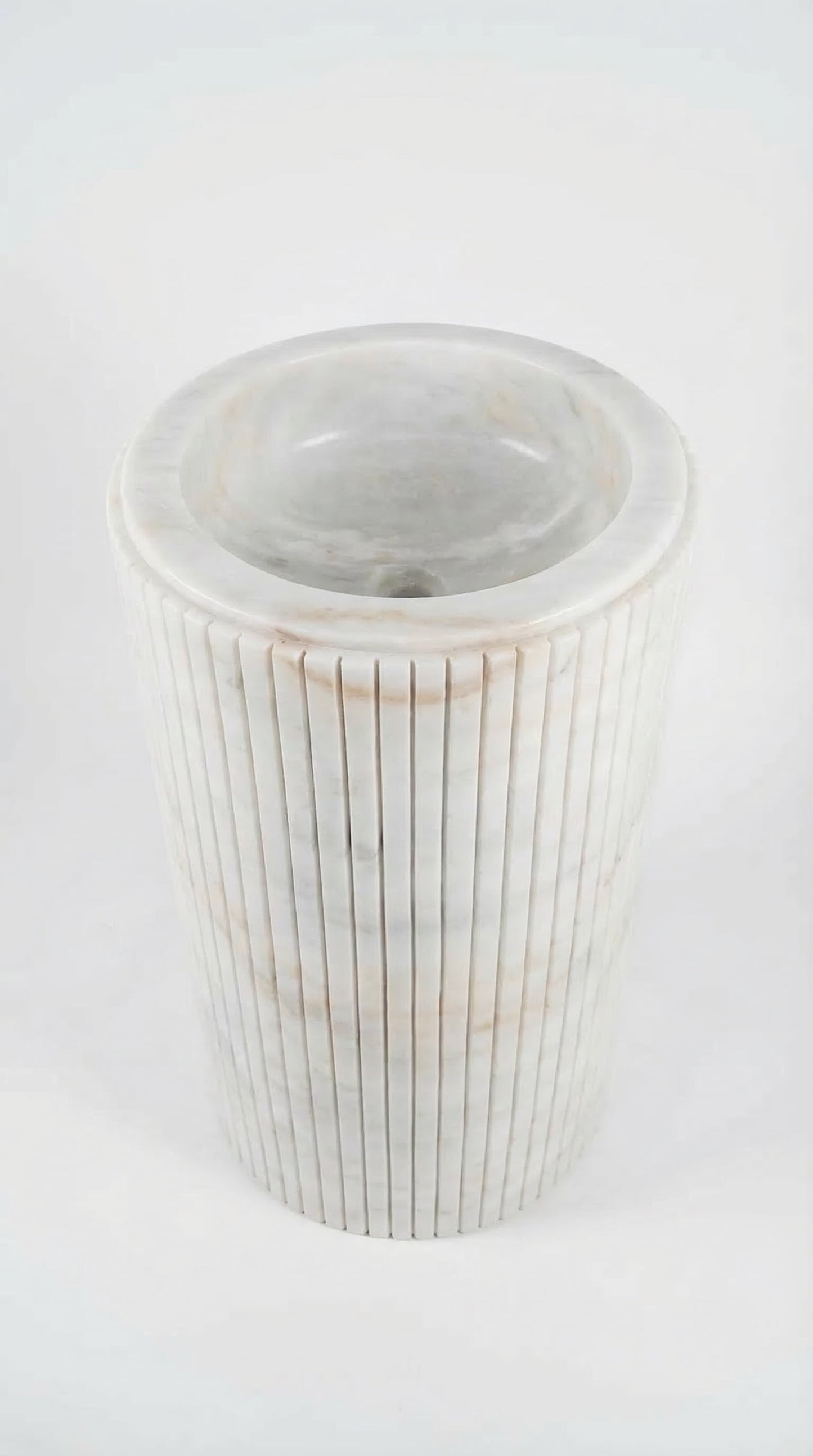 Cararra White Marble Designer Pedestal Stand-Alone Fluted Sink (W)18" (L)18" (H)33"
