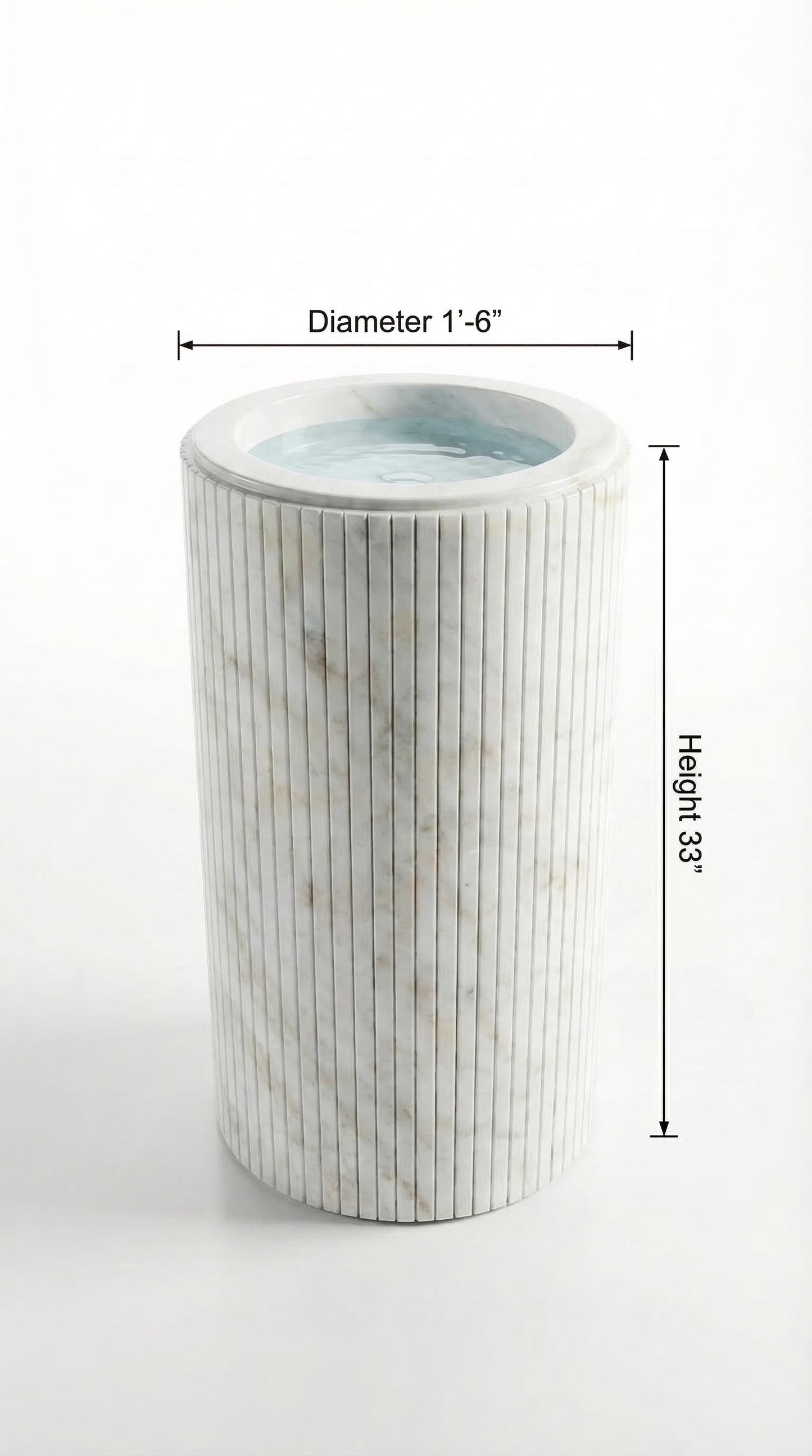 Cararra White Marble Designer Pedestal Stand-Alone Fluted Sink (W)18" (L)18" (H)33"