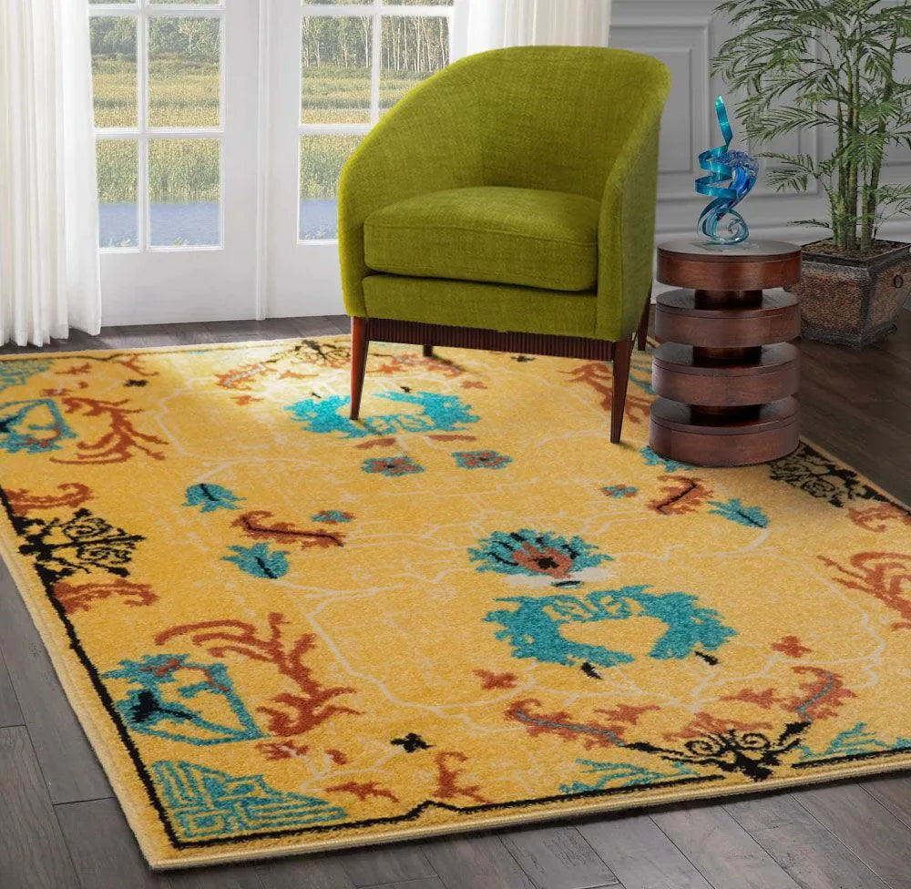 Multi Size Beige, Aqua Machine-Made Polypropylene Cavalier Design Traditional Persian Oriental Area Rug-1