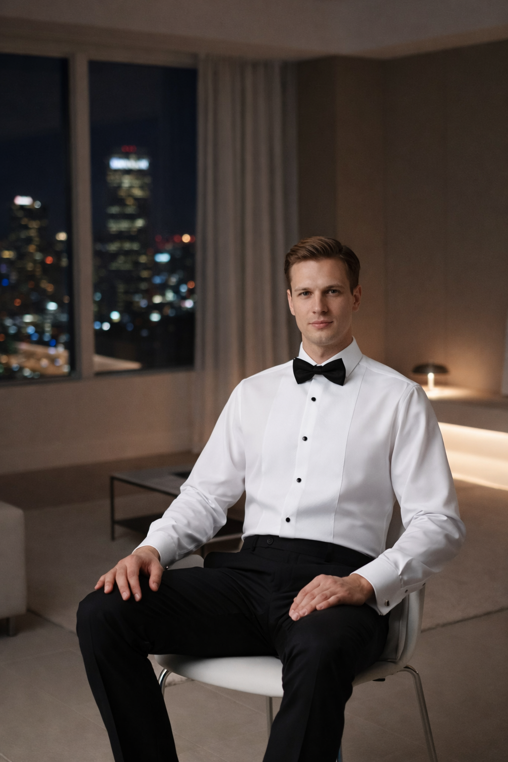 "Charles" White Spread Collar Tuxedo Shirt all white long sleeve shirt for professionals or special events. 