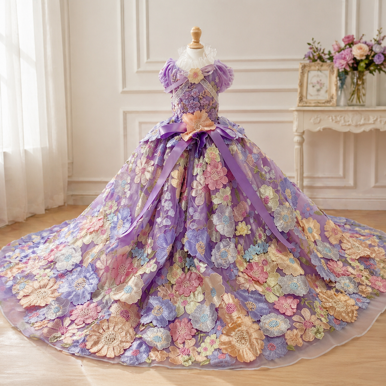 Elegant Floral Pet Dress | Luxury Dog Wedding Gown | Designer Pet Outfit