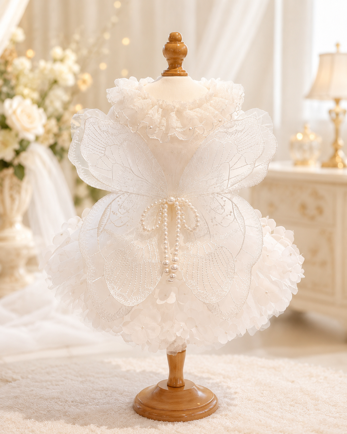 Dog Dress White Butterfly Lace Wedding