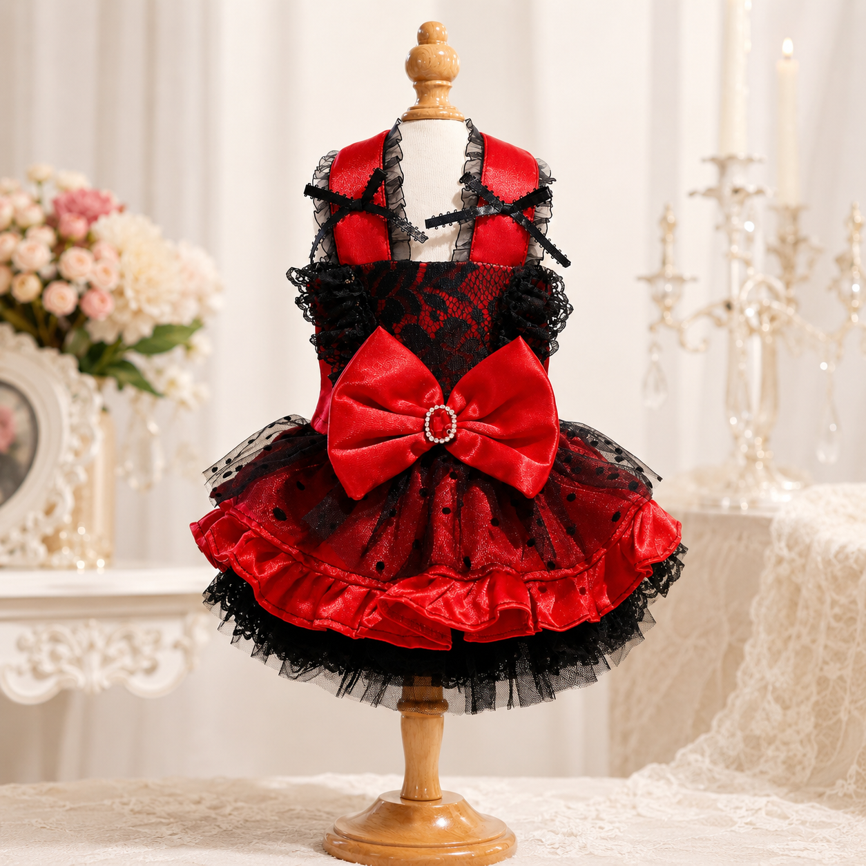 Red Black Gothic Lace Luxury Pet Dress