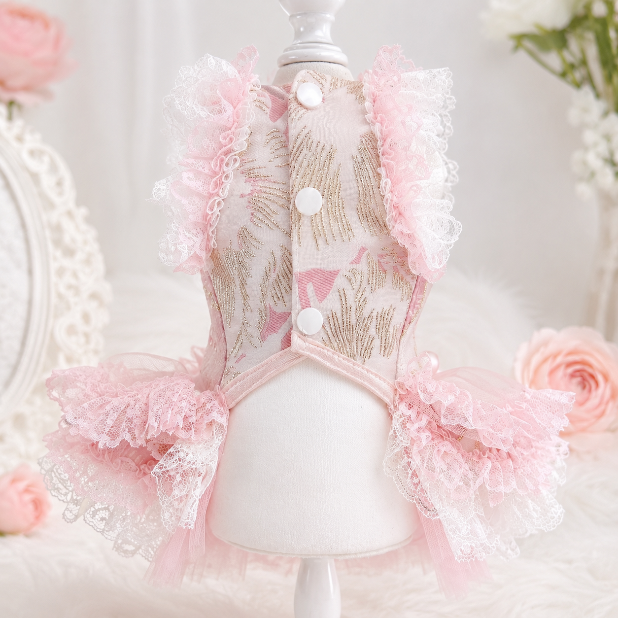 Handmade Romantic Puppy Gown Pink Lace