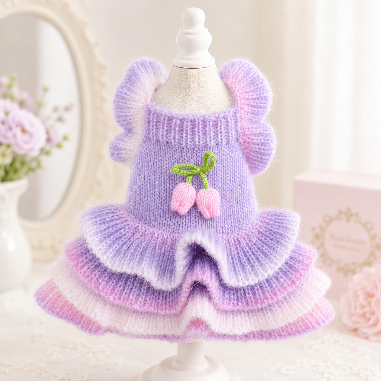 Dog Sweater Dress Purple Pink Gradient Knit