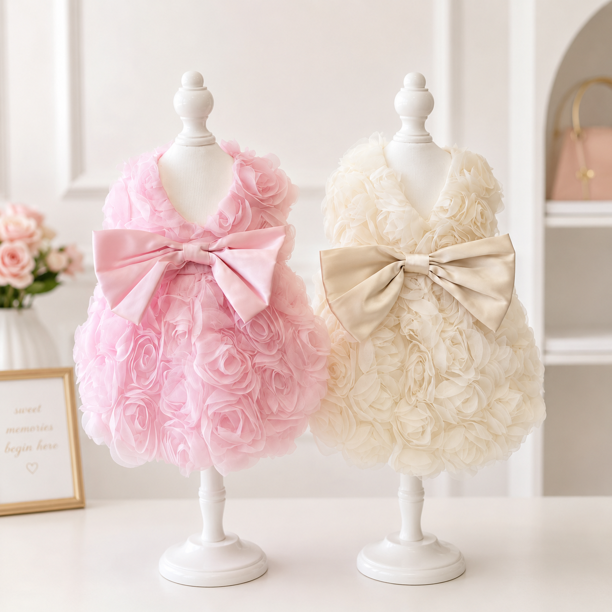 Dog dress rose big bow 2 colors