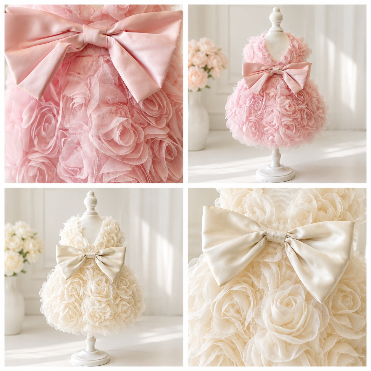 Dog dress rose big bow 2 colors
