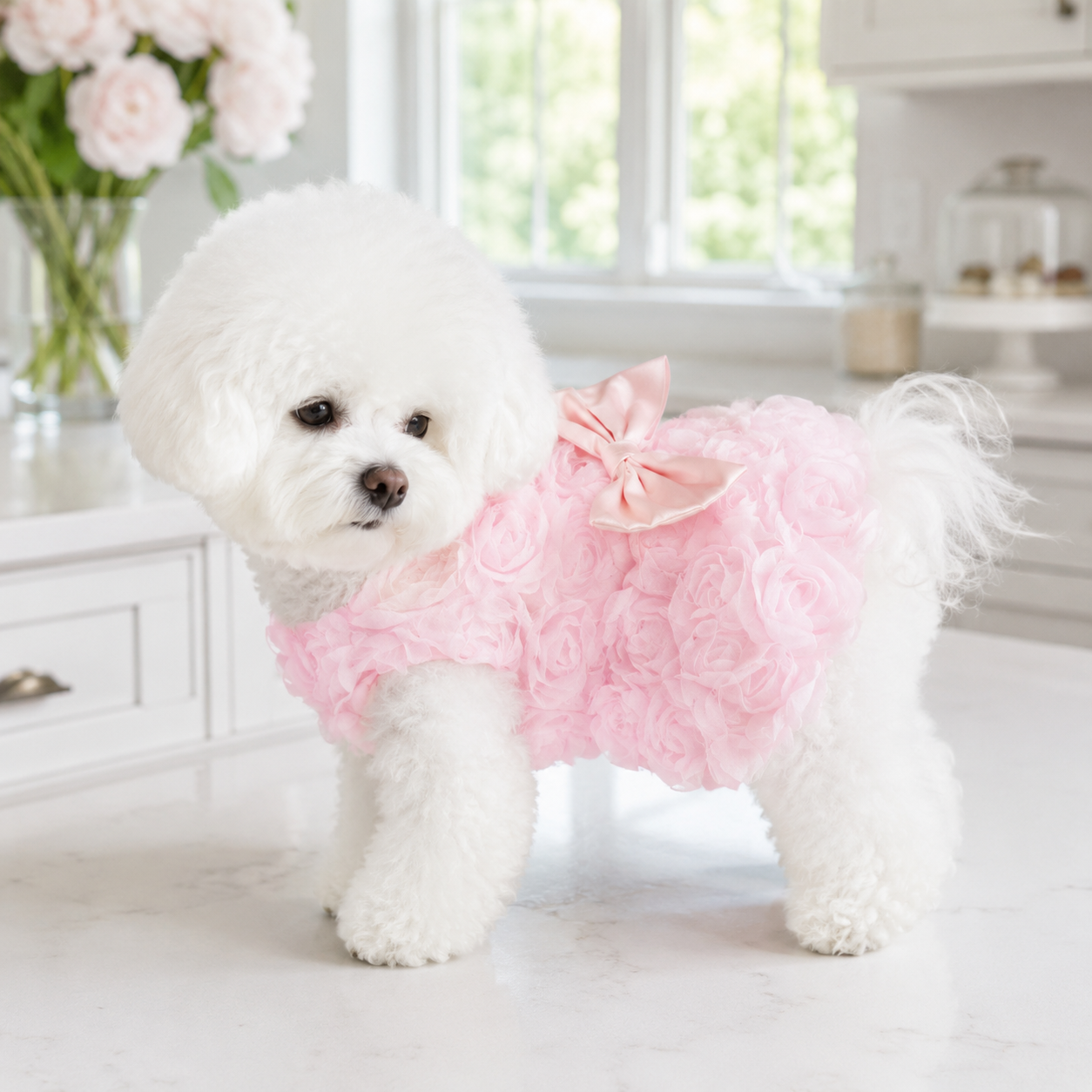 Dog dress rose big bow 2 colors