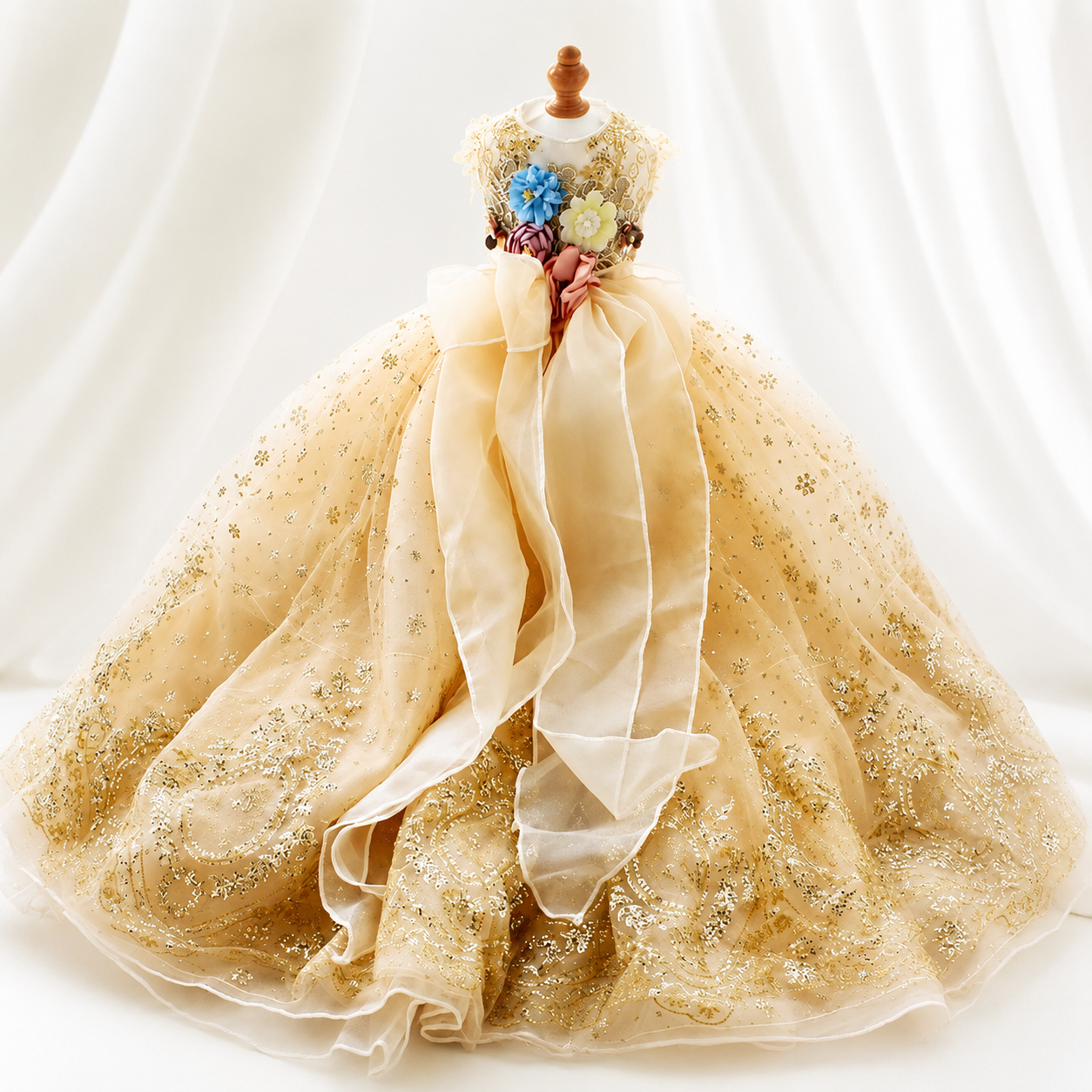Handmade Luxurious Dog Gown Gold Glitter Pet Princess Trailing Dress Gold Glitter For Weddings Parties