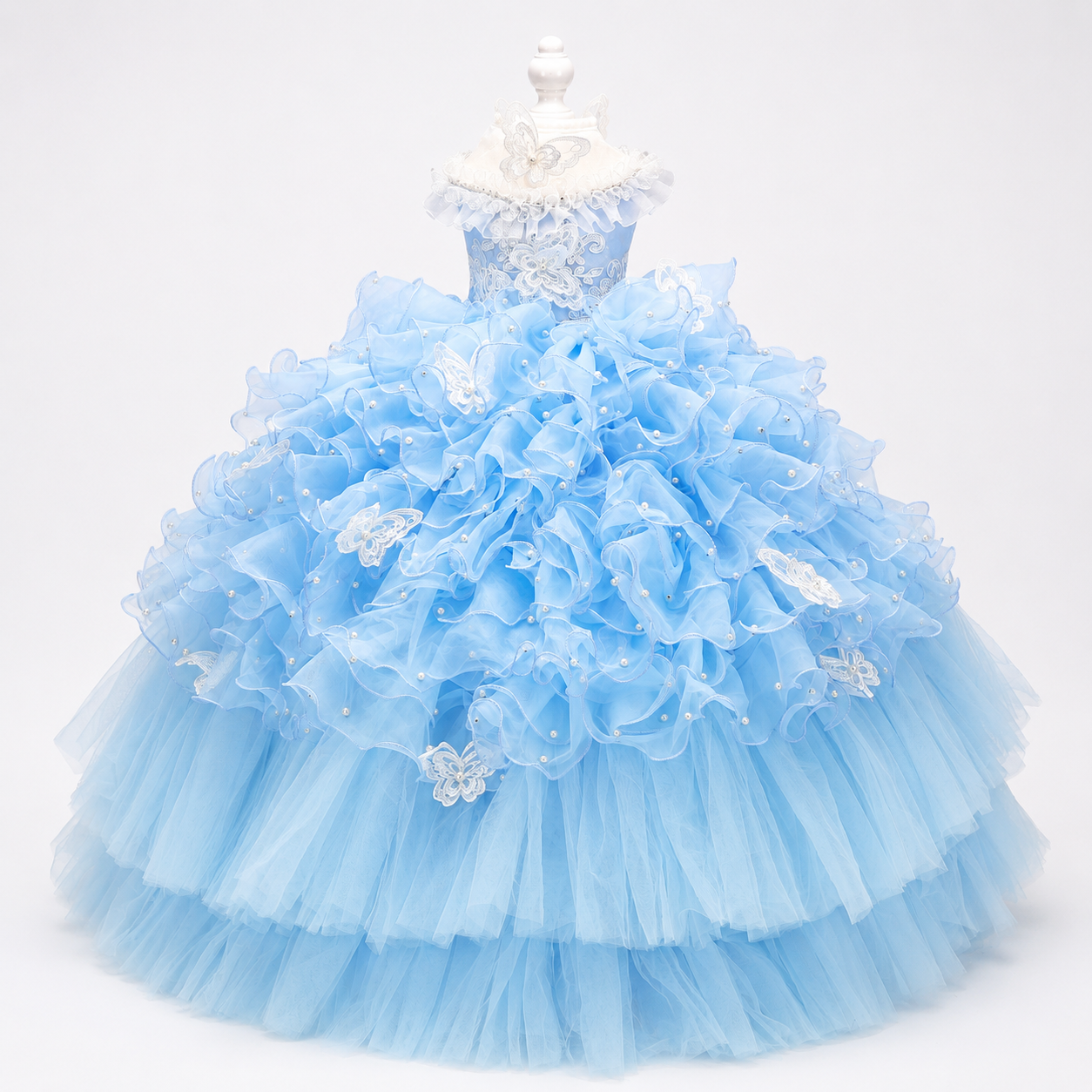 Handmade Luxury Pet Gown Trailing Dress Blue Chiffon Dog Gown Dog Dress