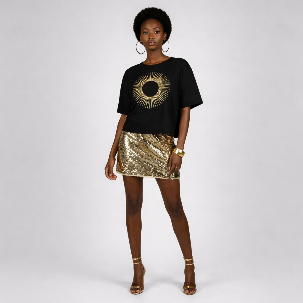 Nubian Luxe Dolman Graphic Crop Top