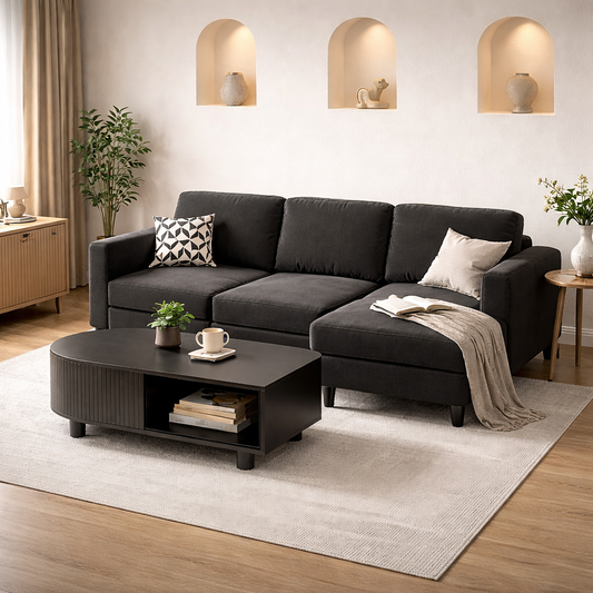 Convertible L-Shaped Sectional Sofa Set with Reversible Chaise and Storage Coffee Table-0