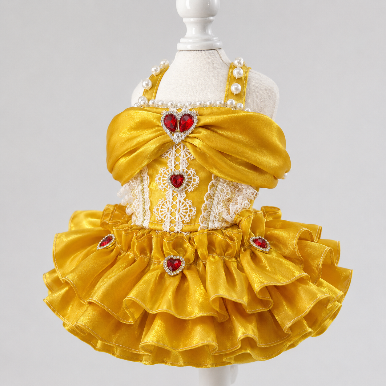 Handmade Golden Heart Jewel Dog Dress