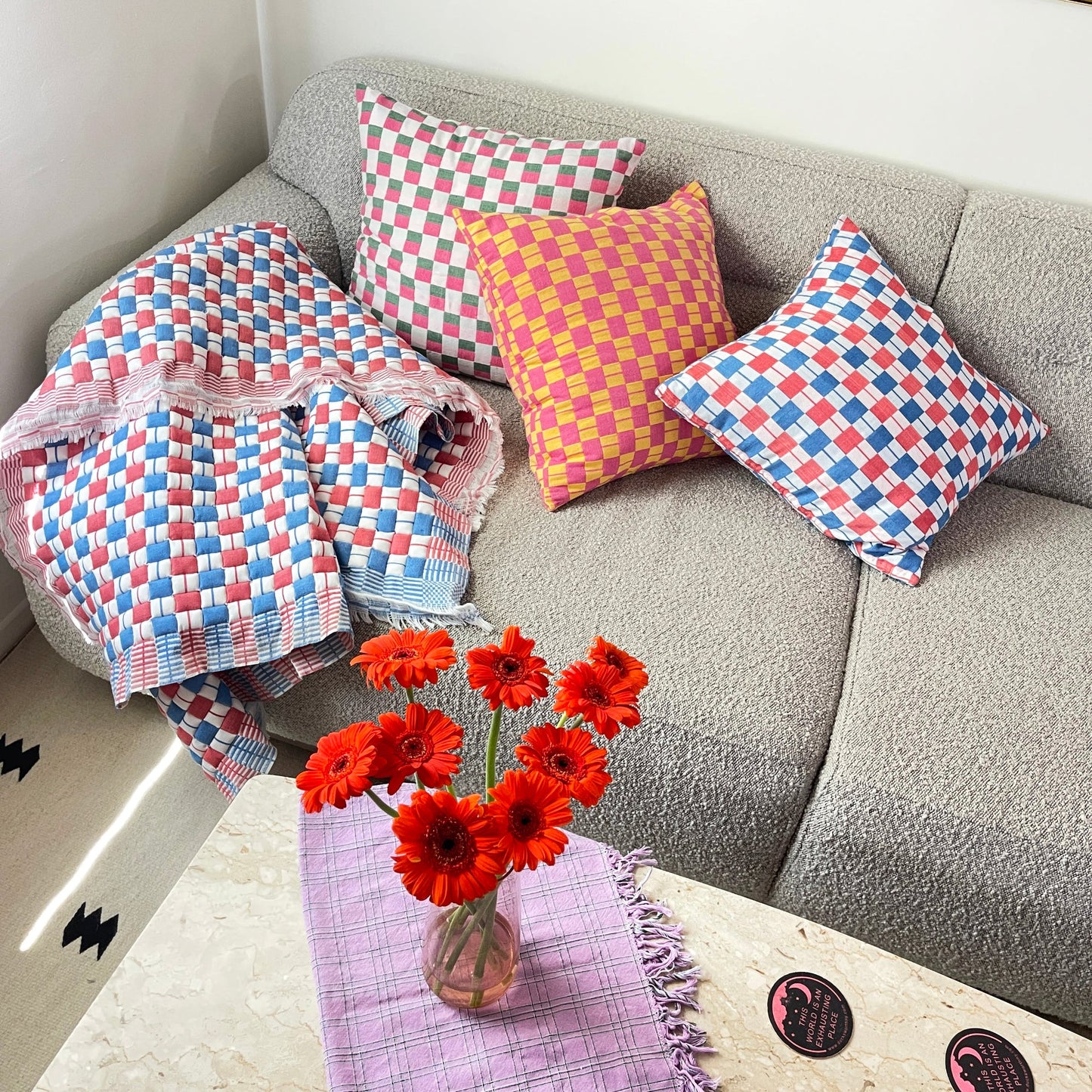 Sujani Pillow - Black & White Checkered Pillow