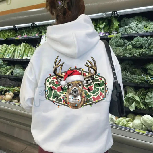 Christmas Deer Hunting Camo Hoodie – Festive Hunter Orange Pullover, Camouflage Holiday Apparel, Unisex