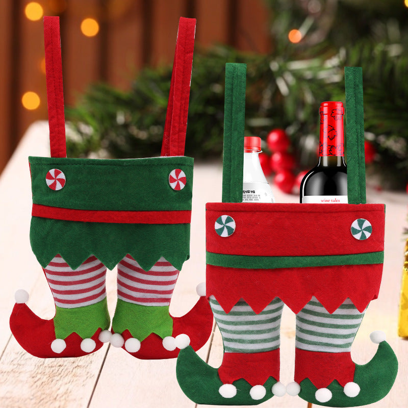 Elf Christmas Gift Bag with Festive Elf Legs for Holiday Gifts, Candy, Wine Bottles & Christmas Décor.
