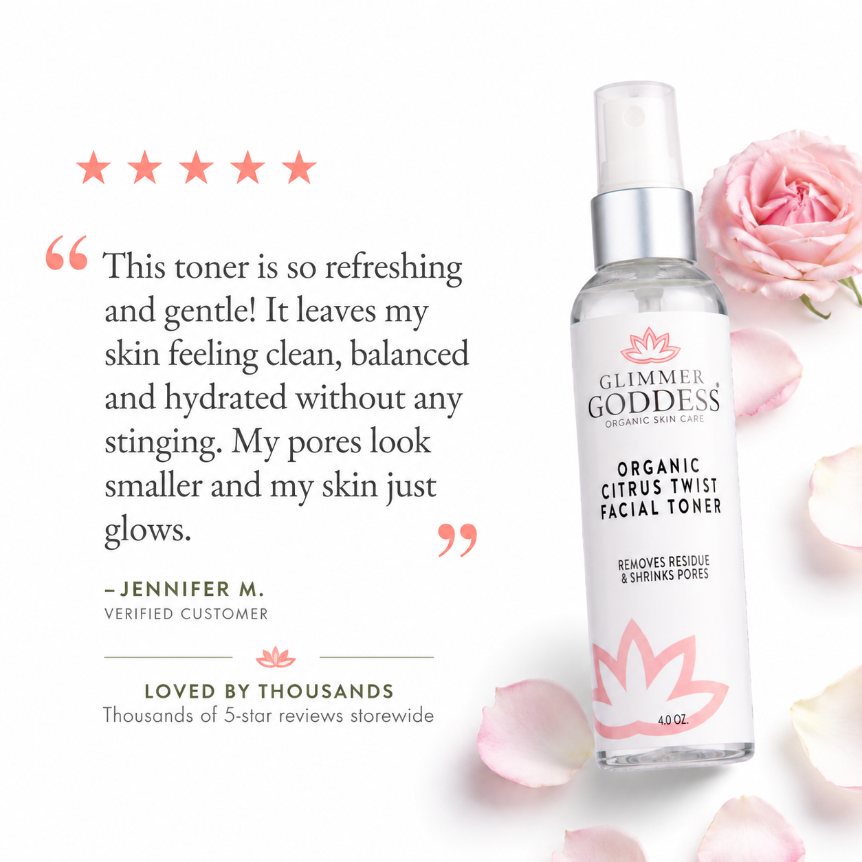 Organic Rose Water Facial Toner – Citrus Twist Toner with Witch Hazel & Aloe for Pore Tightening