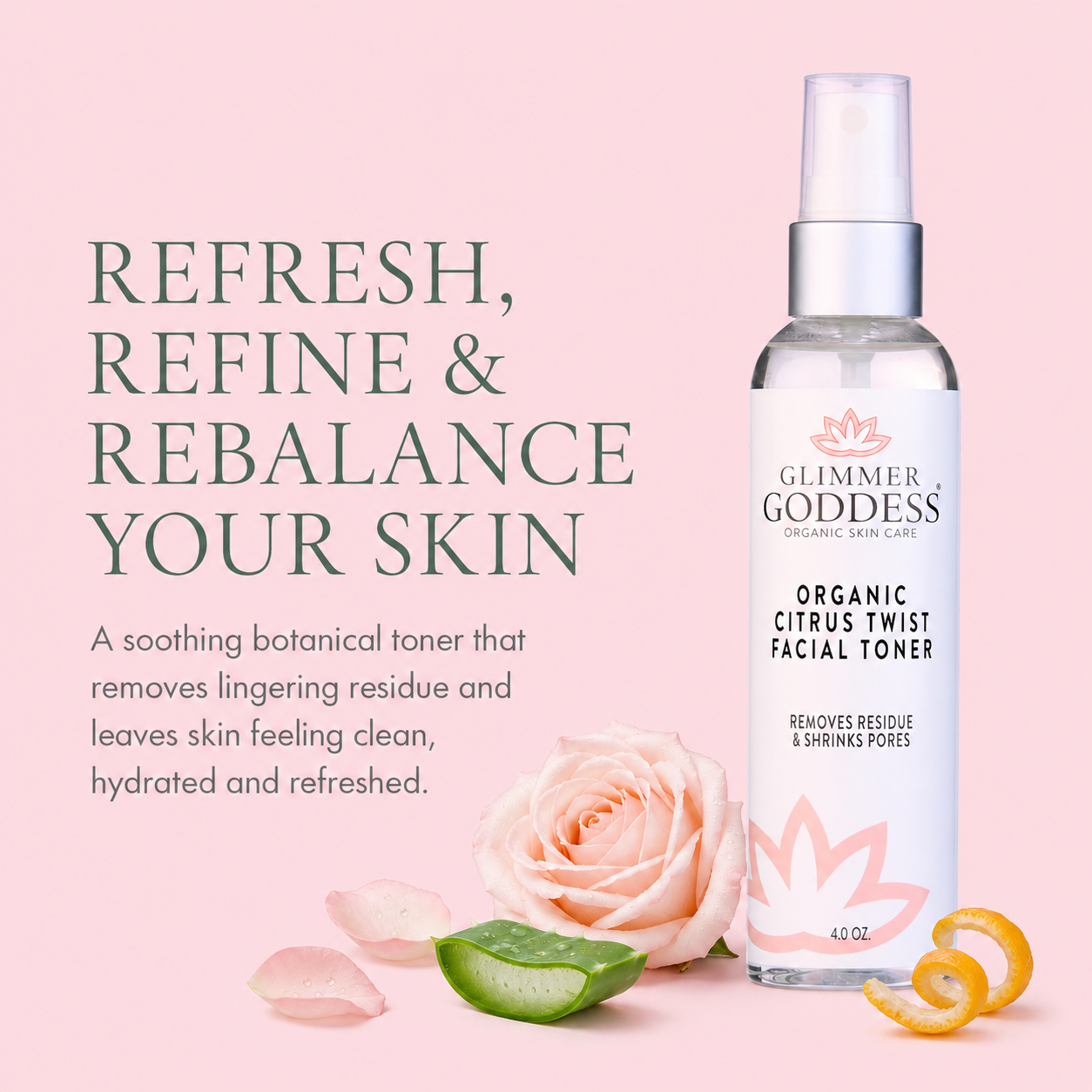 Organic Rose Water Facial Toner – Citrus Twist Toner with Witch Hazel & Aloe for Pore Tightening