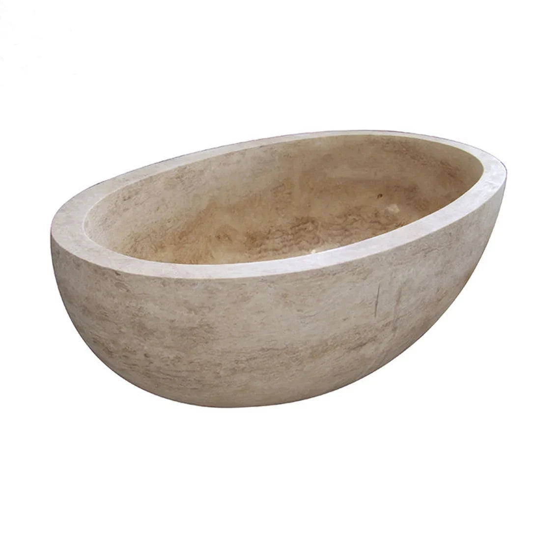 Beige Travertine Ellipse Bathtub - Hand Carved Honed 70x35x20