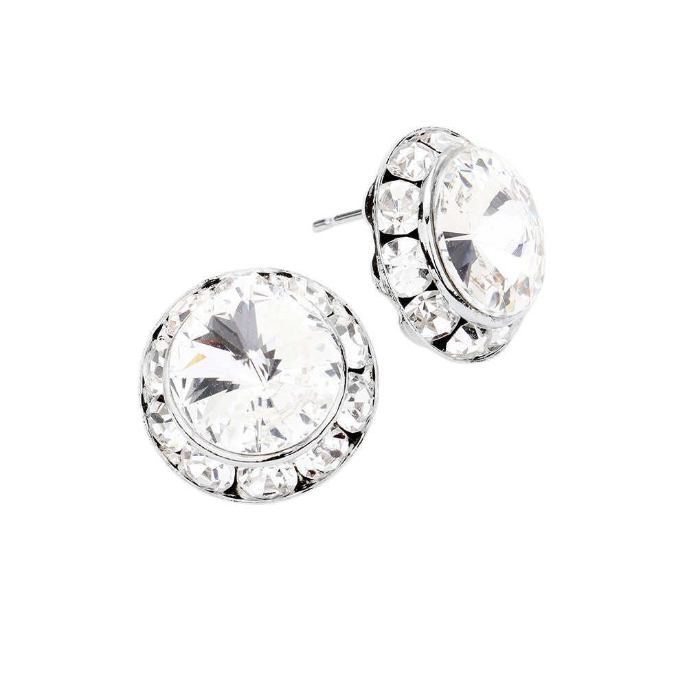 Rivoli Cut Genuine Crystal Round Stud Earrings
