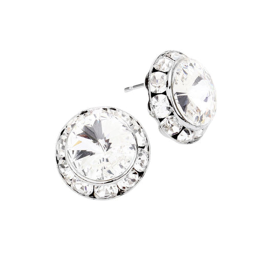 Rivoli Cut Genuine Crystal Round Stud Earrings