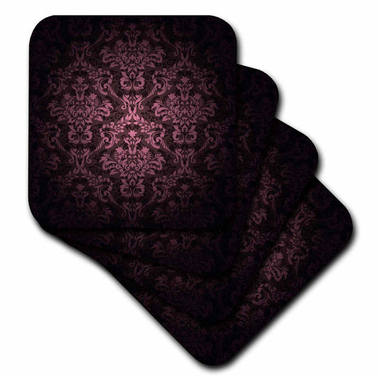 3dRose Anne Marie Baugh Damask - Deep Eggplant Purple Glowing Damask Pattern - Coasters (cst_153076)
