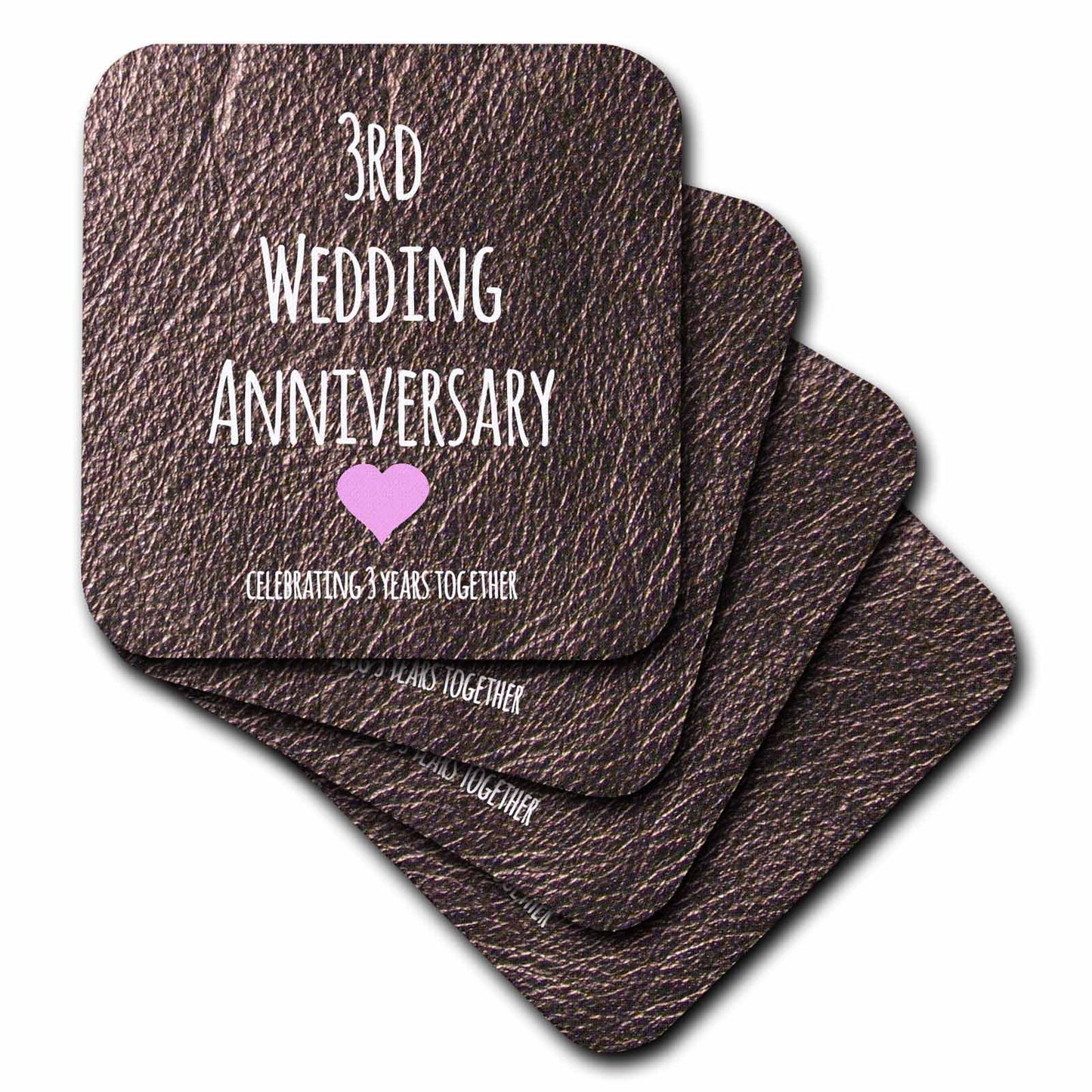 Coasters - InspirationzStore Occasions - 3rd Wedding Leather Celebrating 3 Years Together Third Anniversaries Three Yrs