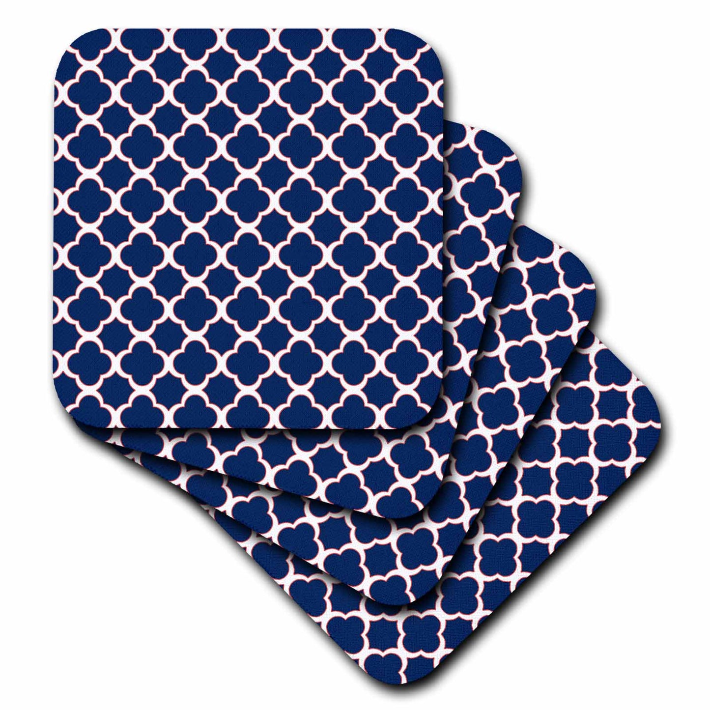 3dRose Janna Salak Designs Contemporary Patterns - Quatrefoil Pattern Navy Blue and White with Red Accent - Coasters (CST_165919)
