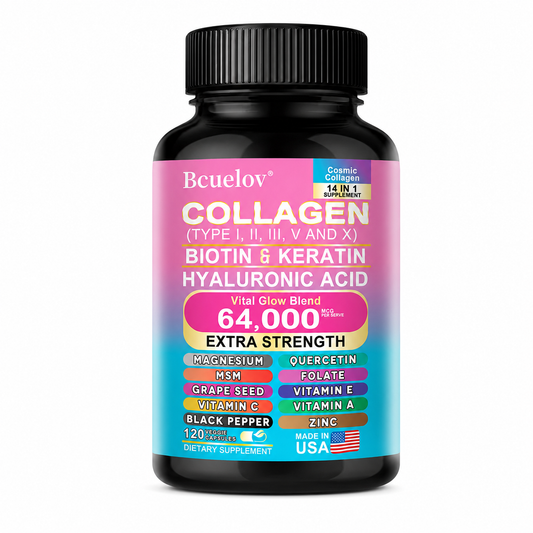 Supplement bottle with colorful label on a white background