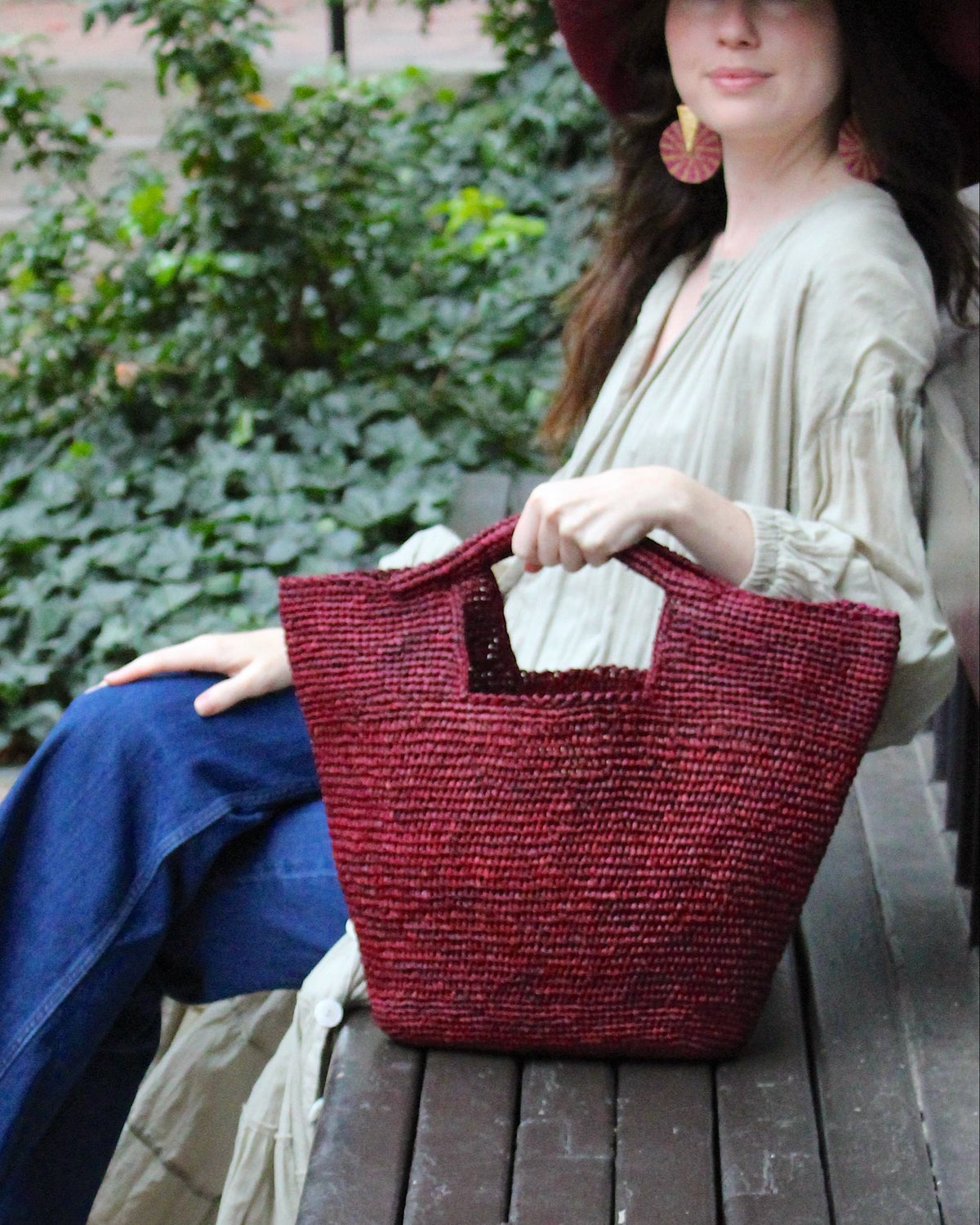 ConCon Large Crochet Raffia Straw Basket Handbag