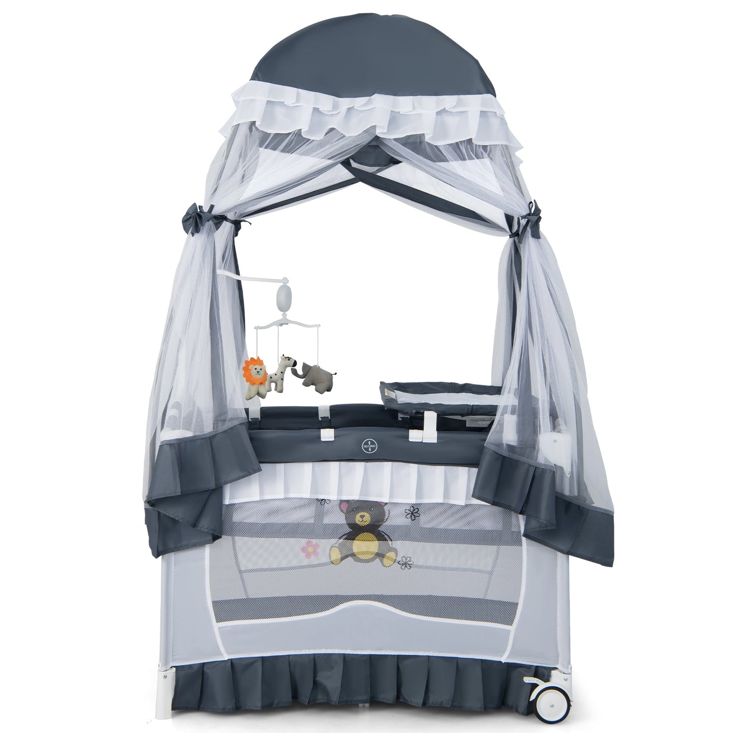 Convertible Bassinet with Removable Changing Table and Detachable Mesh Net