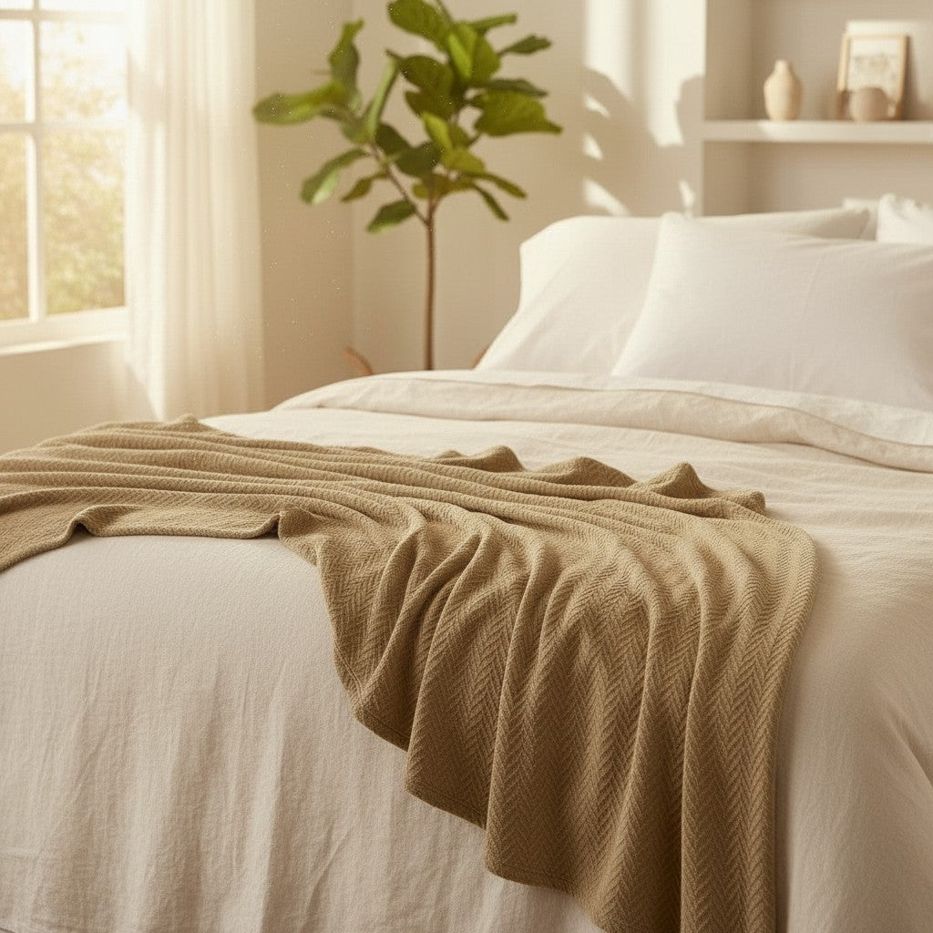 Cotton Herringbone & Honeycomb Weave All Season Blanket-2