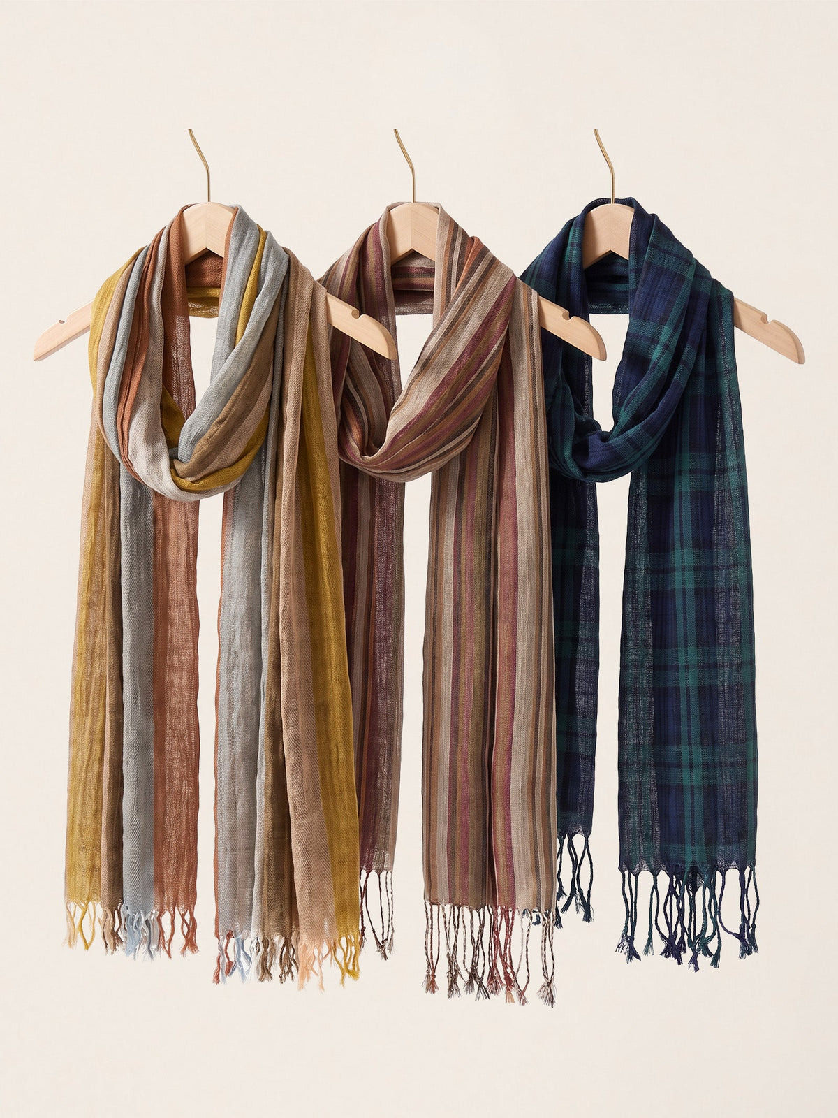 Cotton Linen Striped Lightweight Soft Scarf