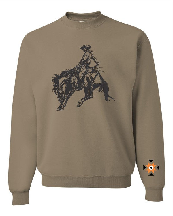 Cowboy with Aztec Sleeve Graphic Crew Sweatshirt