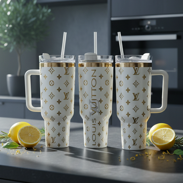 Creme and Gold Laser Engraved Tumbler Set - Luxe Bundle