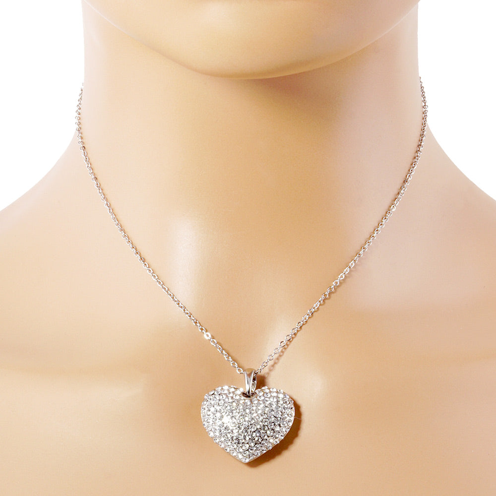 Crystal Rhinestone Pave Heart Pendant Necklace