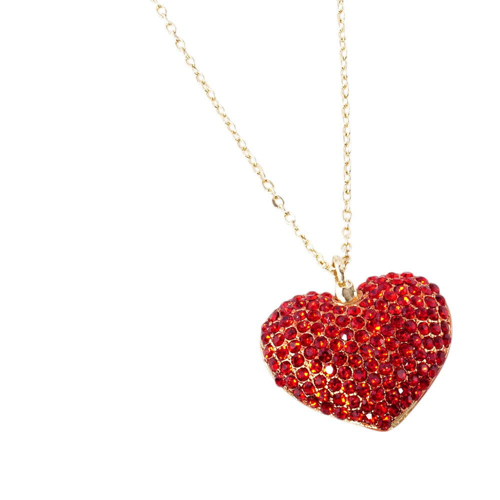 Crystal Rhinestone Pave Heart Pendant Necklace