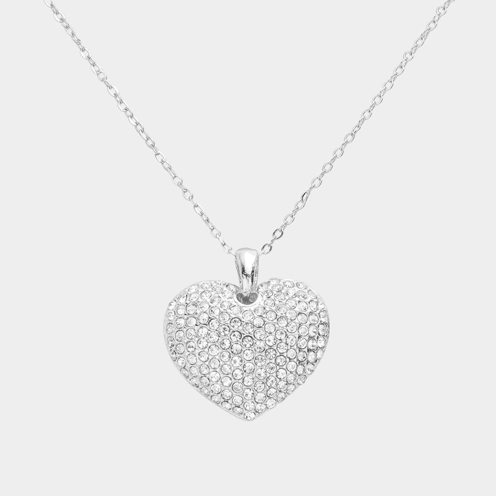 Crystal Rhinestone Pave Heart Pendant Necklace