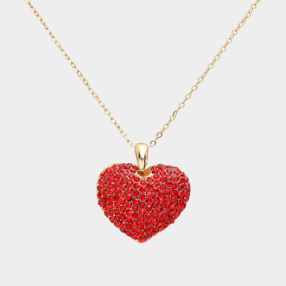 Crystal Rhinestone Pave Heart Pendant Necklace