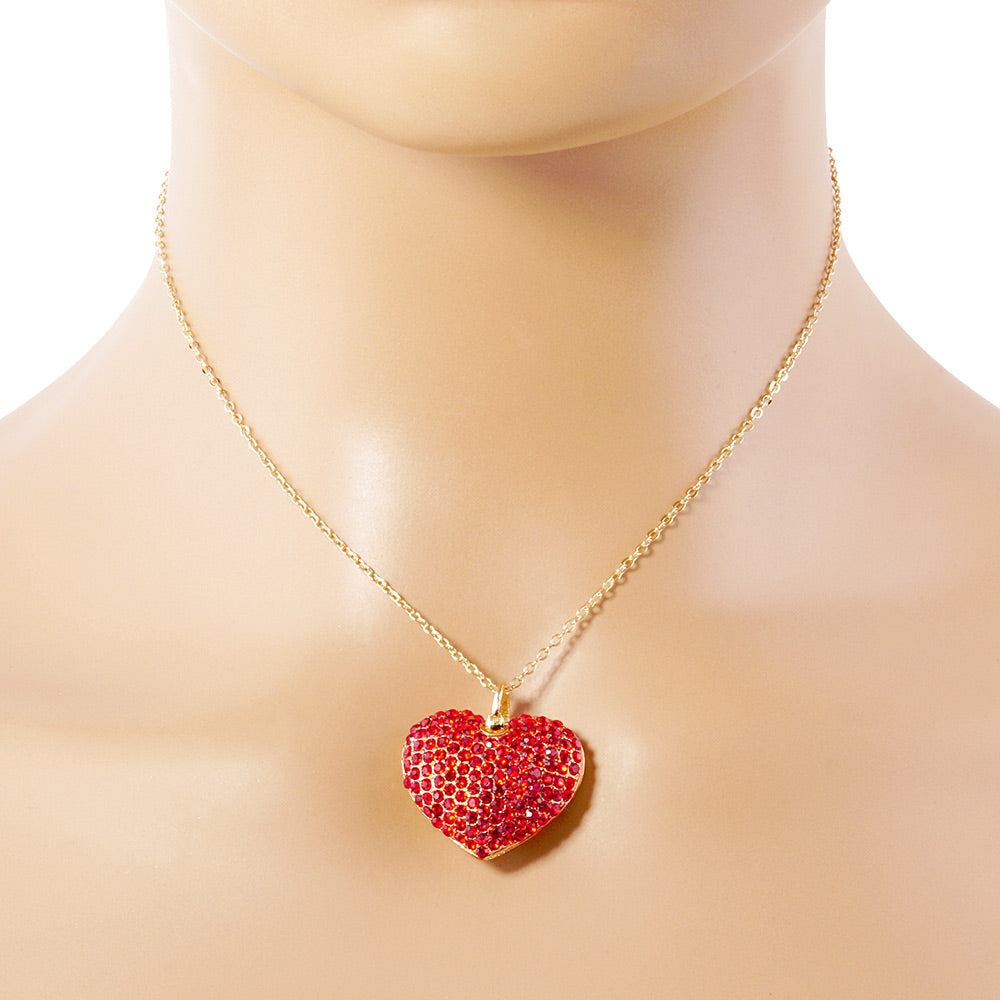 Crystal Rhinestone Pave Heart Pendant Necklace