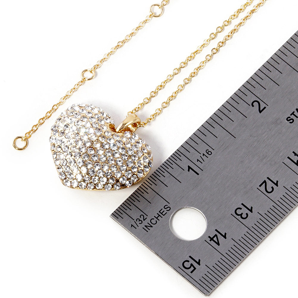 Crystal Rhinestone Pave Heart Pendant Necklace