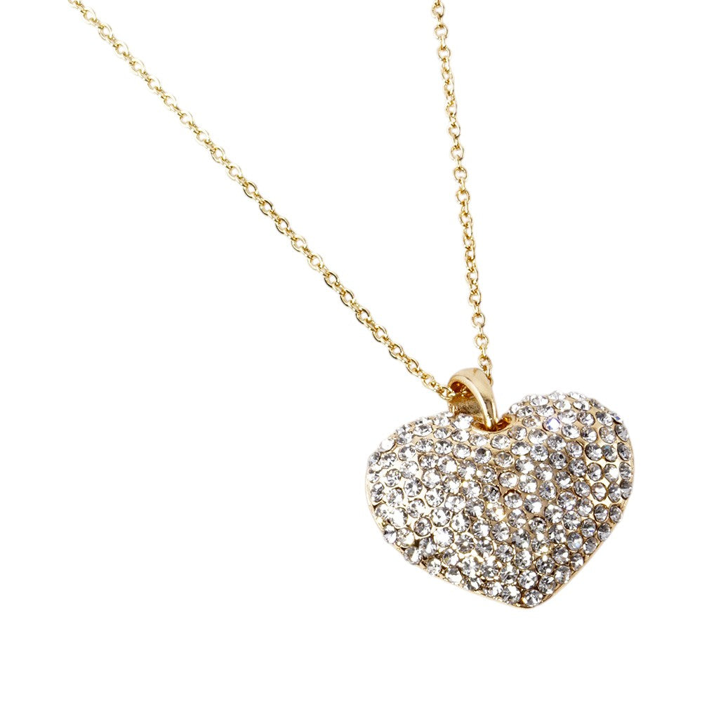 Crystal Rhinestone Pave Heart Pendant Necklace
