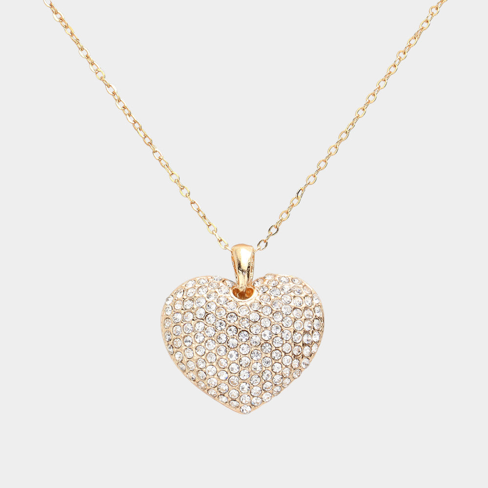 Crystal Rhinestone Pave Heart Pendant Necklace